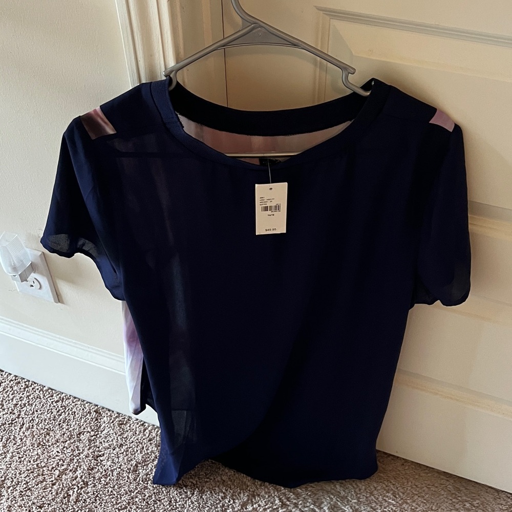 Lane Bryant multi color abstract  print Navy Blouse - Picture 2 of 3
